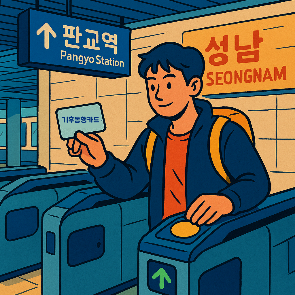 기후동행카드 - 성남 판교역 개찰구를 통과하는 모습