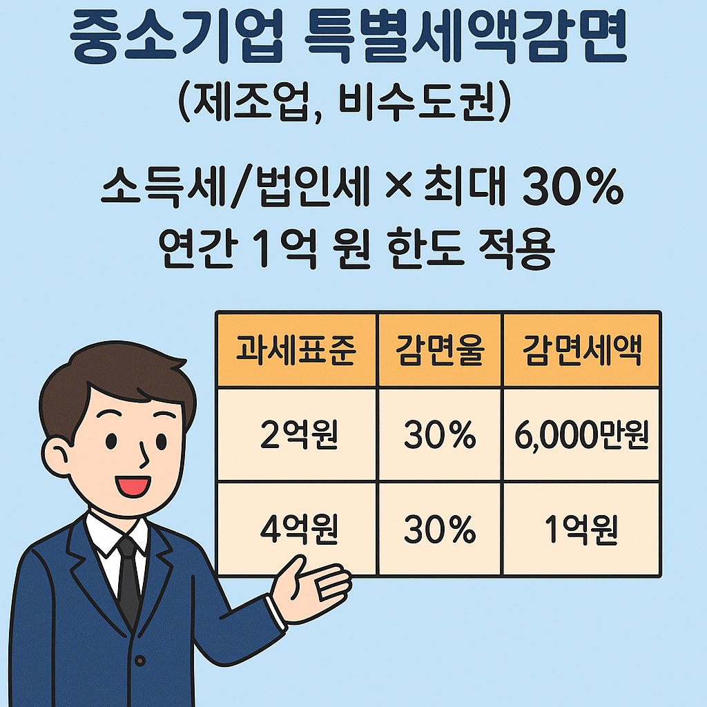 중소기업 세제 혜택 관련 이미지
특별세액감면 관련 세제 혜택 계산 예시 표