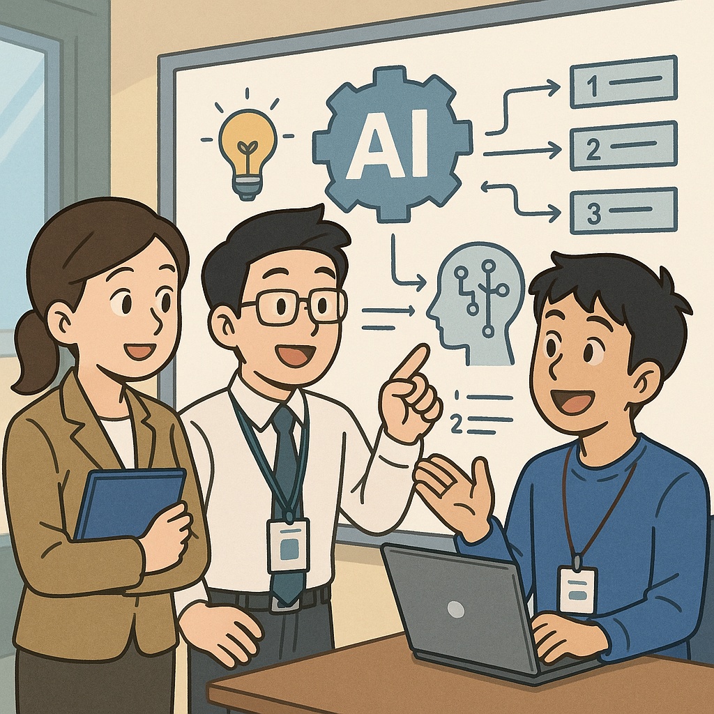 <공무원·개발자가 함께 AI 프로젝트를 기획하는 모습> - AI 공공 서비스 도입 관련 이미지