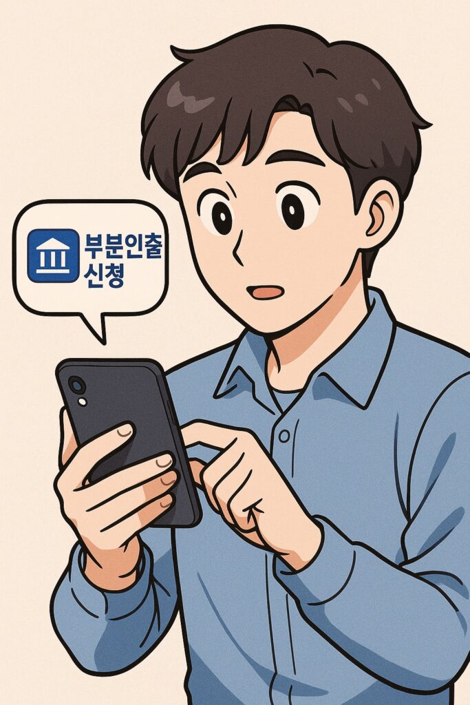 <은행 앱으로 부분인출 신청하는 청년> - 청년도약계좌 부분인출 관련 이미지
