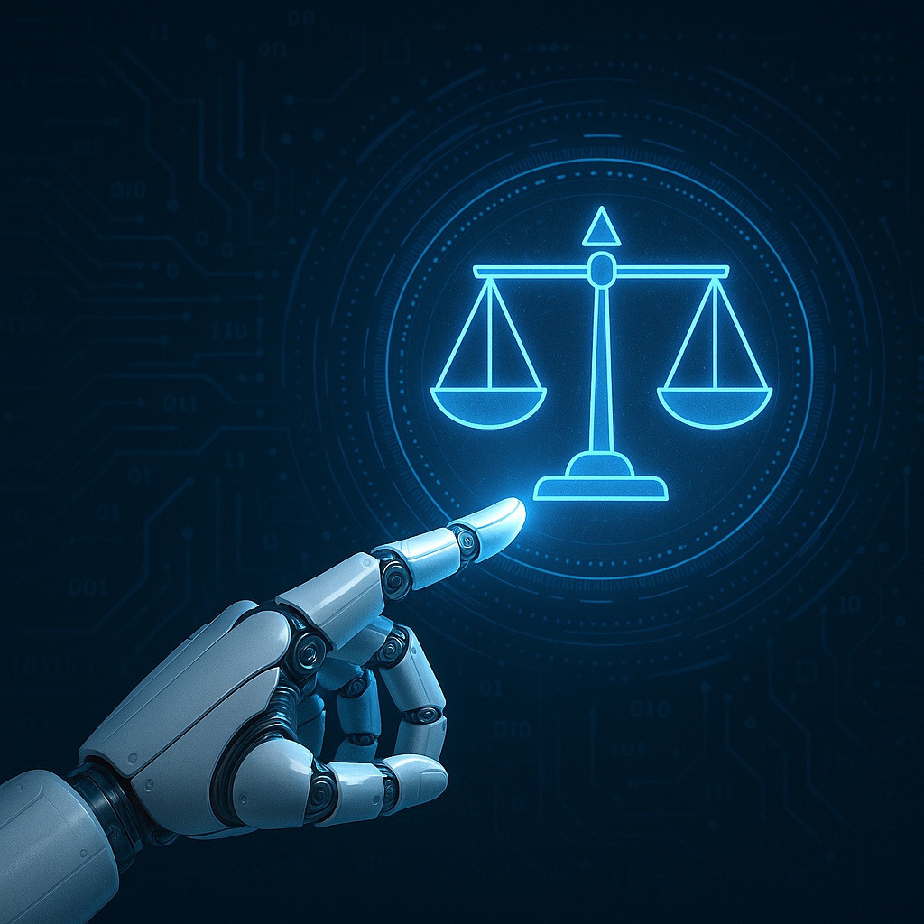 AI 규제법 이미지: 로봇 손과 법망