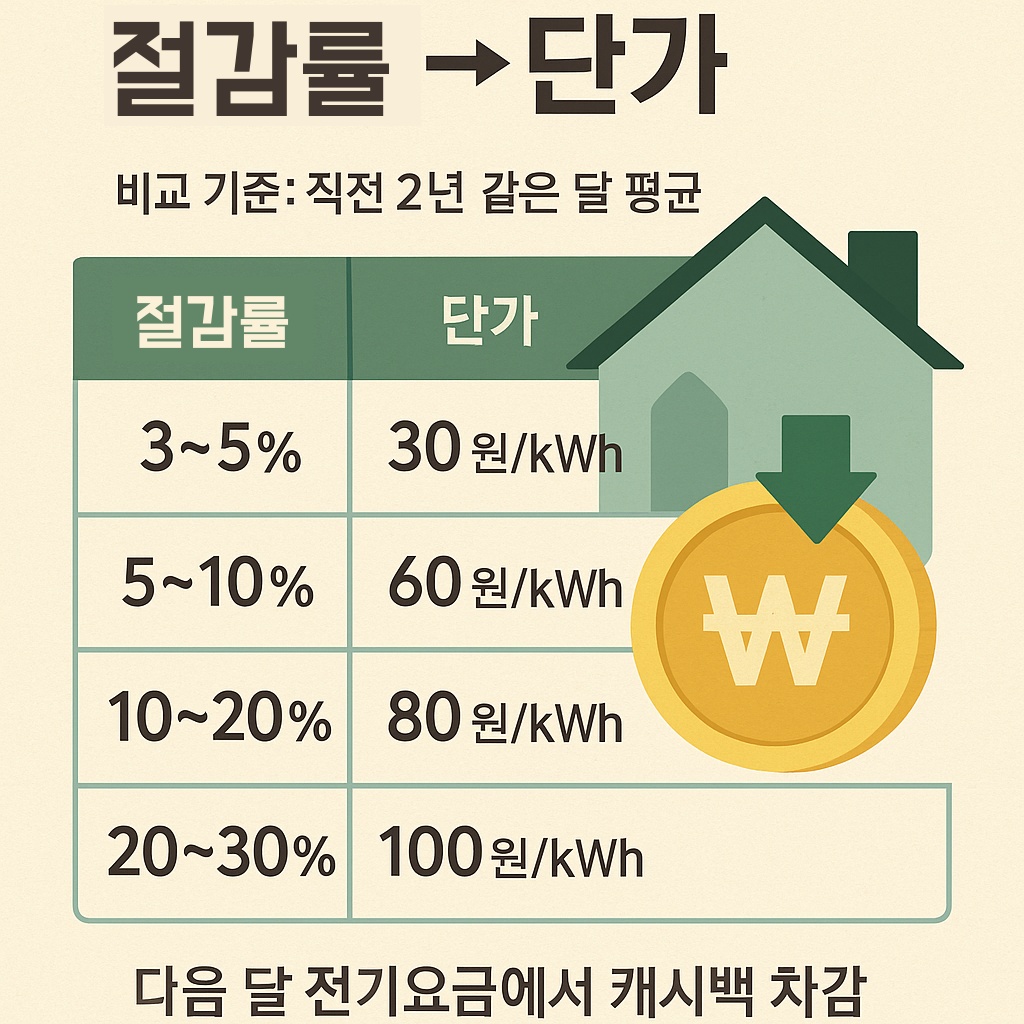 주택용 에너지캐시백 절감률 구간별 단가