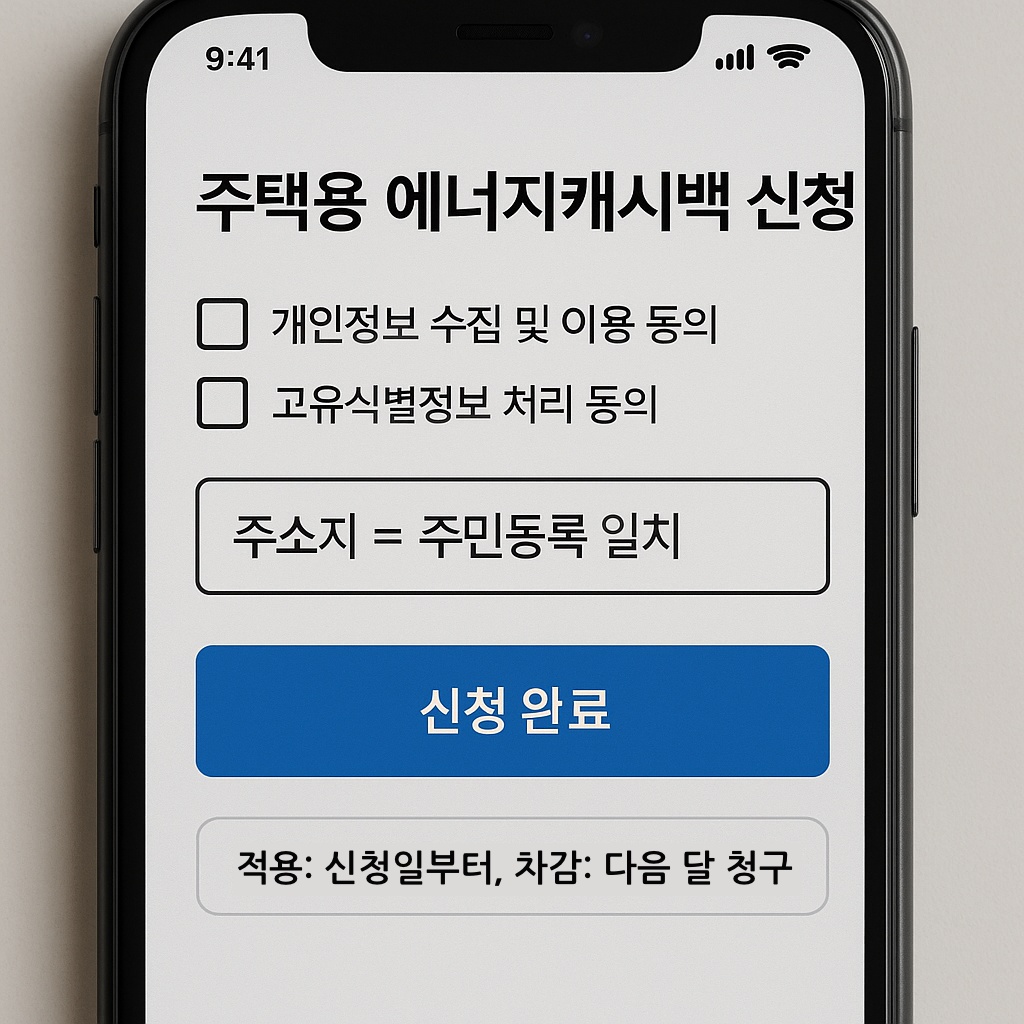 주택용 에너지캐시백 온라인 신청 화면
