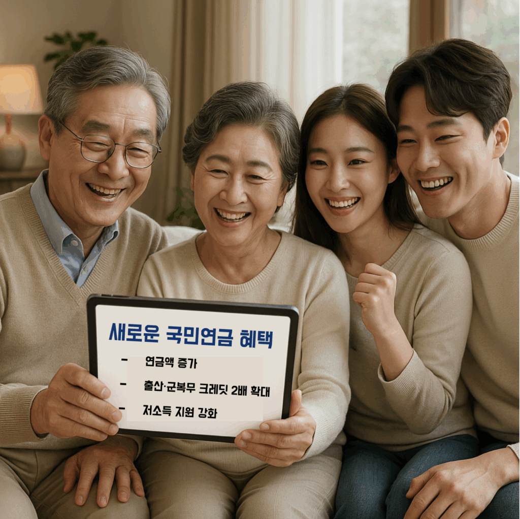 국민연금 혜택을 설명하는 가족