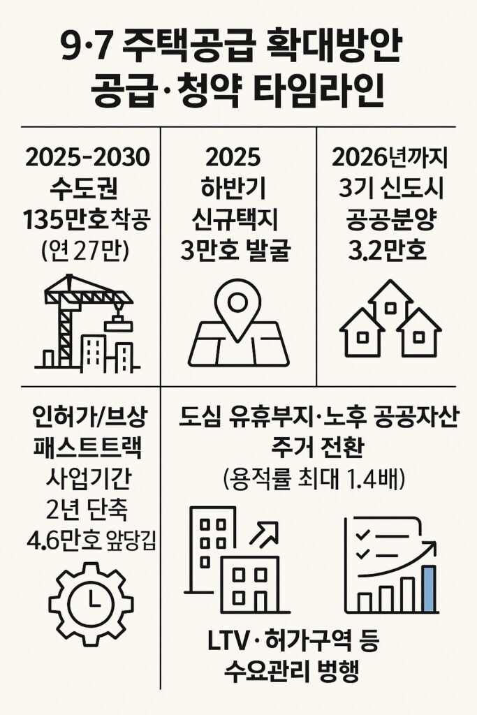 9·7 주택공급 확대방안 신청·공급 타임라인 인포그래픽
