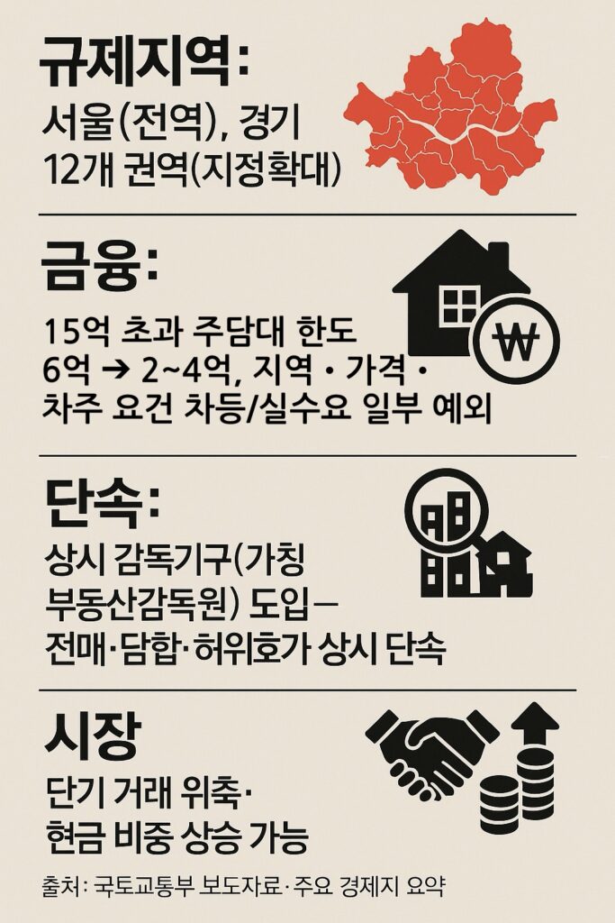 10·15 대책 인포그래픽: 규제지역·LTV·DSR·감독원 핵심 수치